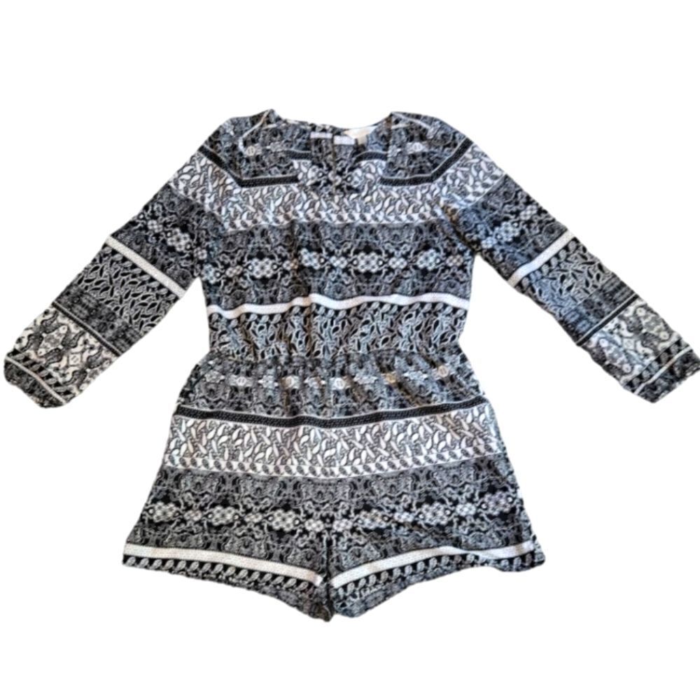 EC DEGREE MIXED PRINT SHORTS ROMPER W/POCKETS SZ. L